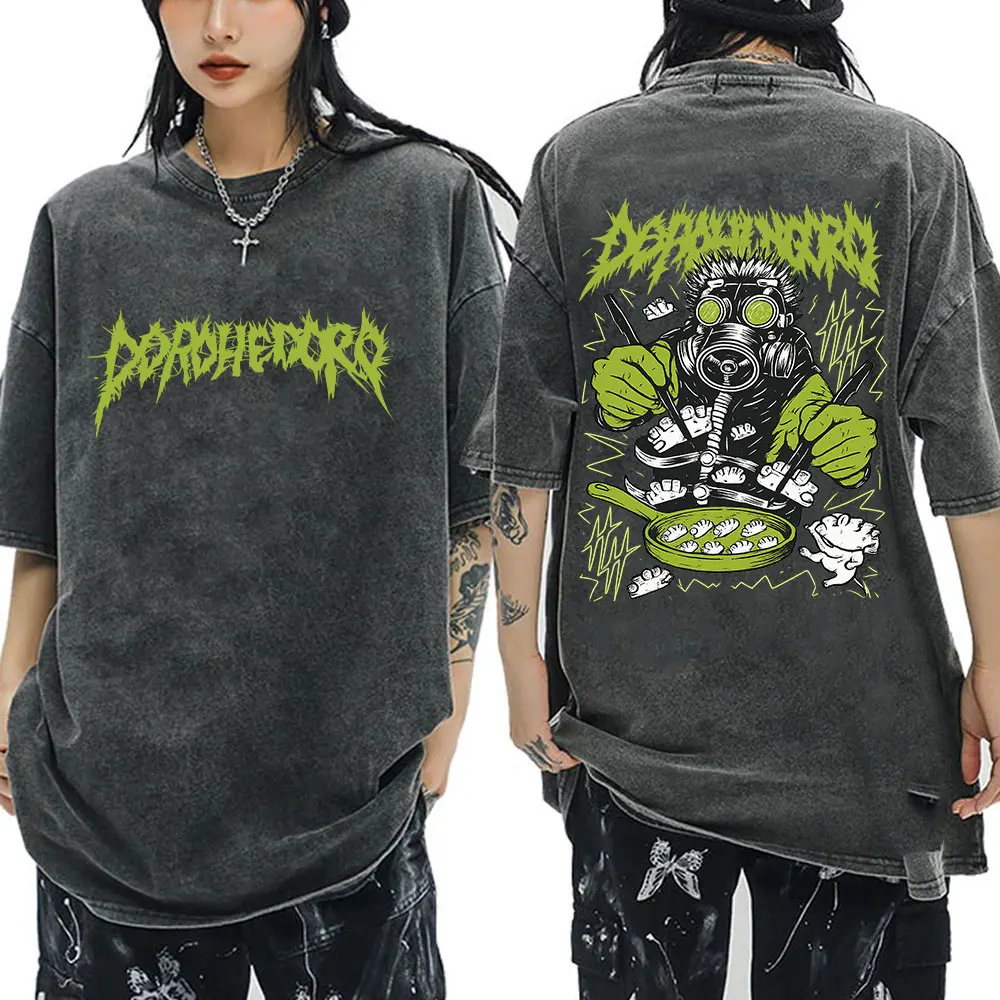 Vintage Washed Anime Dorohedoro T-Shirt Welcome To Chaos Kaiman Manga Grafik T-Shirts Männer Frauen Baumwolle Casual Übergroßes T-Shirt
