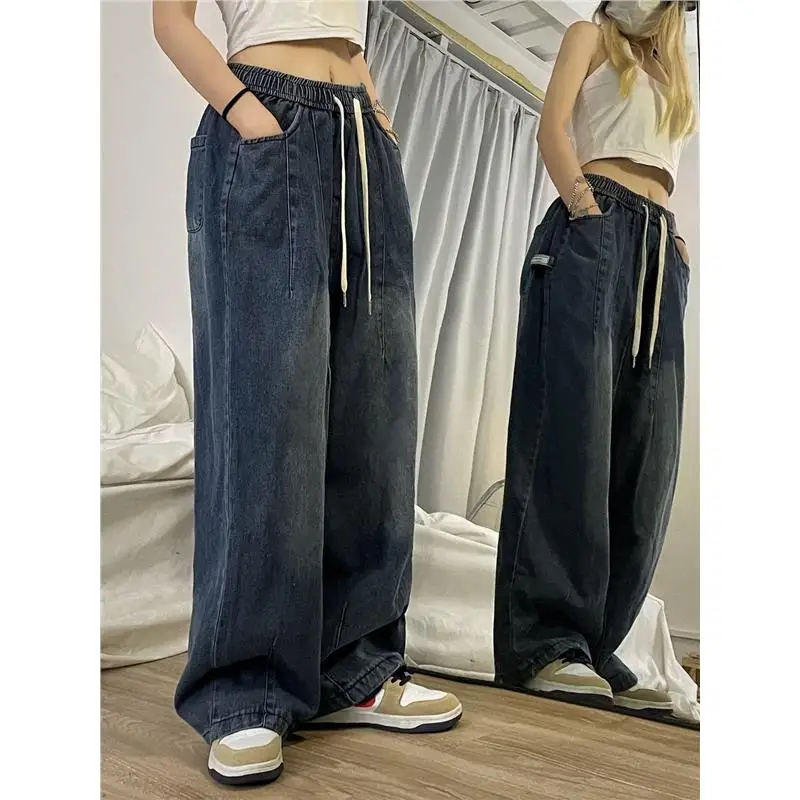 

Мужские джинсы из выстиранного денима, свободные, широкие, фасона «фонарь», осенне-зимние, больших размеров, повседневные, в американском стиле, с высокой талией, прямого кроя