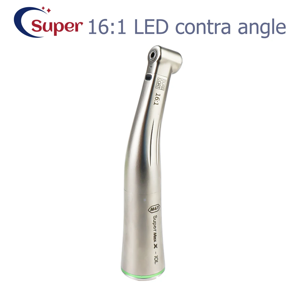 Dental Equipment Supply Low Speed16:1 Contra Angle Handpiece LED Light Air Turbine Stainless Steel Green Ring Fiber Optic 16:1