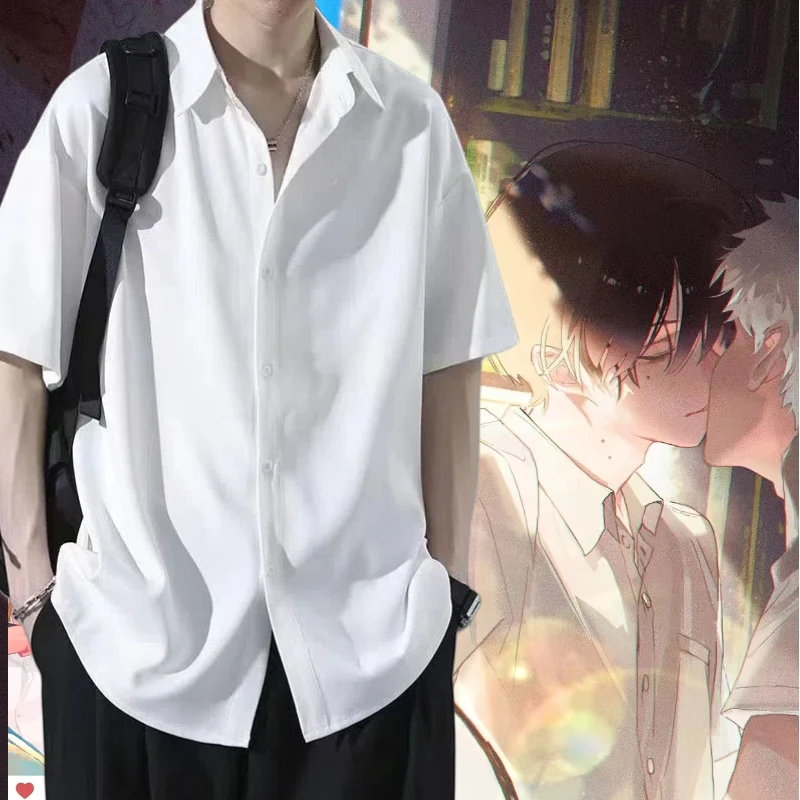 

Anime The Summer Died Cosplay Hikaru Ido Costume White Shirt Short Sleeve Top School Uniform for Women Men Theme Party