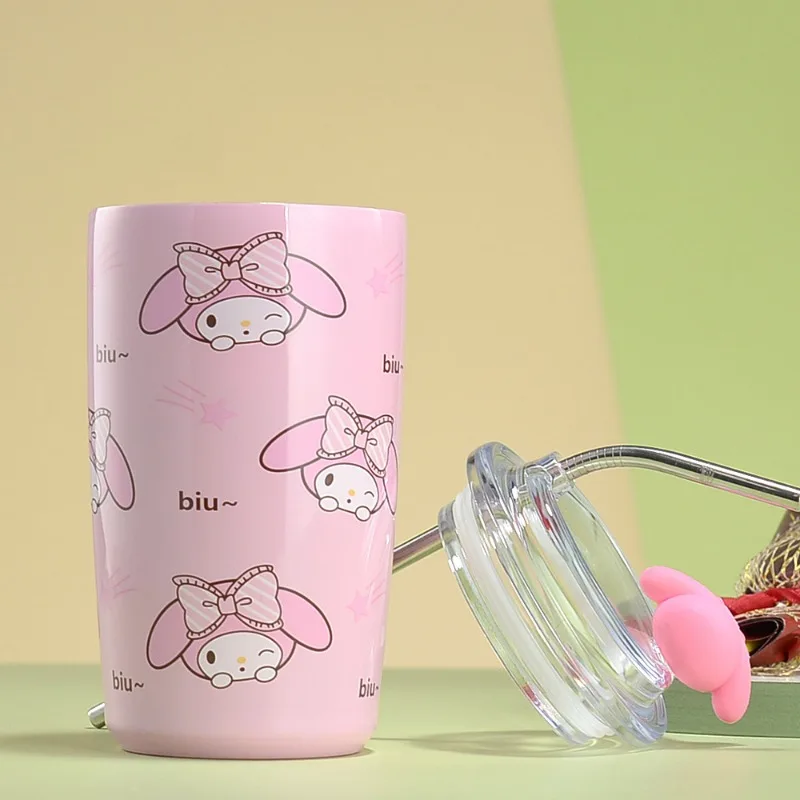 Ciao Kitty tazza di paglia Sanrio tazza di caffè Anime Kuromi bambola bambino Thermos tazze doppio strato portatile tazza di acqua fredda regalo