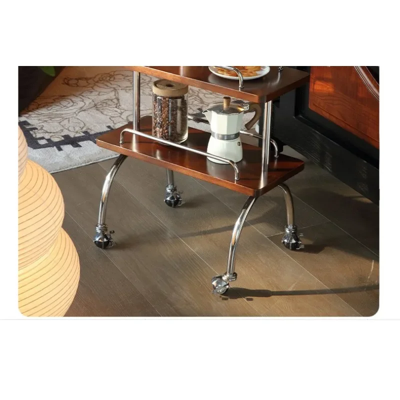 Extremely narrow and ultra-thin crevice rack medium antique solid wood edge trolley sofa foldable mobile storage cabinet