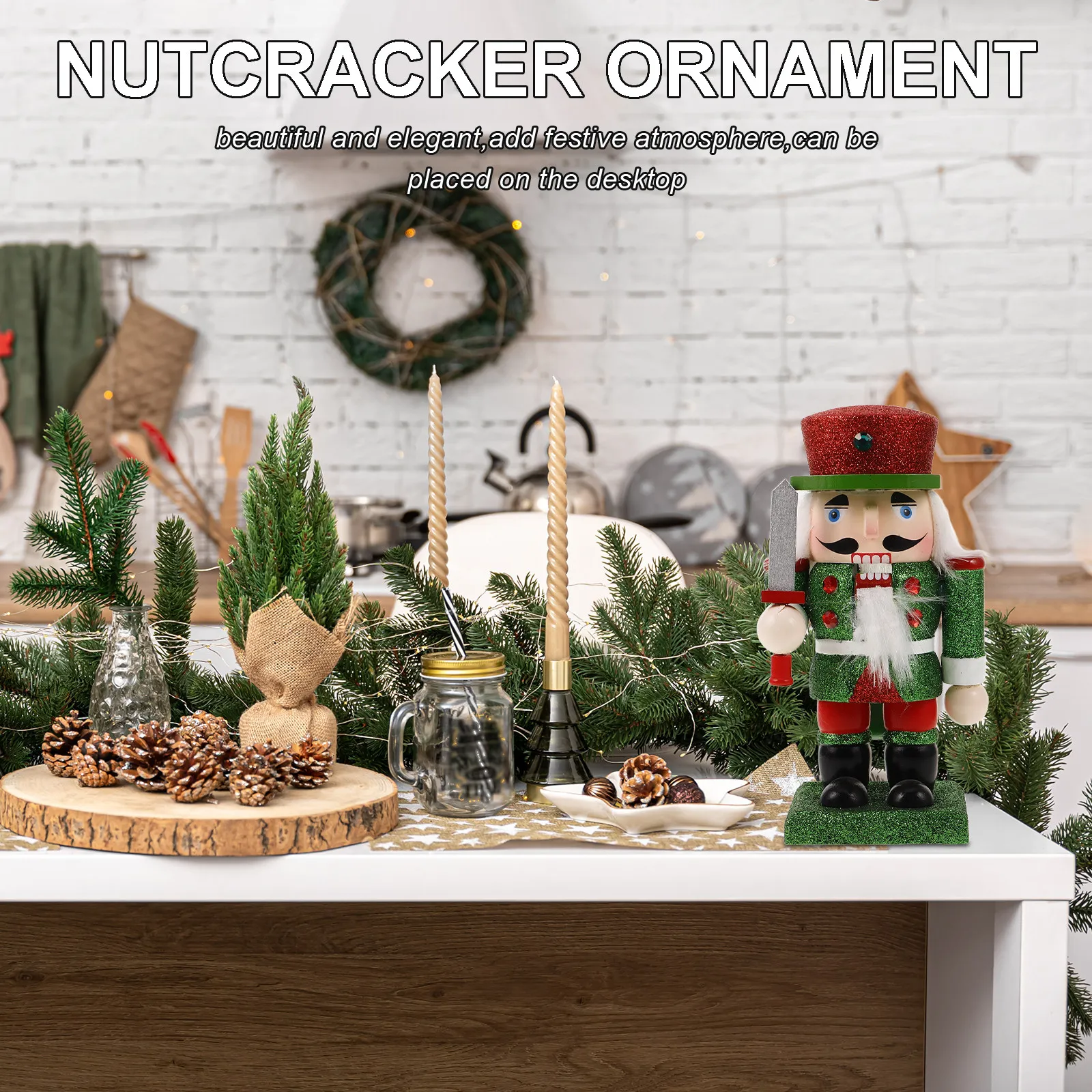 

Очаровательный деревянный Щелкунчик: новогоднее украшение с блестками, традиционный дизайн, праздничный декор для стола в гостиной