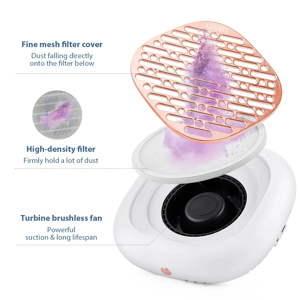 130W puissant sans brosse collecteur de poussière d'ongle Super aspiration extracteur de poussière d'ongle Nail Art manucure ventilateur aspirateur avec 2 filtres