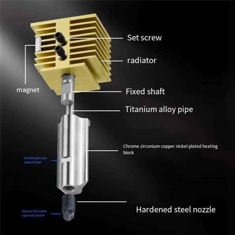 Qy-untuk Bambu Lab A1 Hotend Kit Forbambu Lab A1 Mini Hotend Rakitan Nosel 0.2/0.4/0.6/0.8MM Nosel Baja Keras Baja Keras