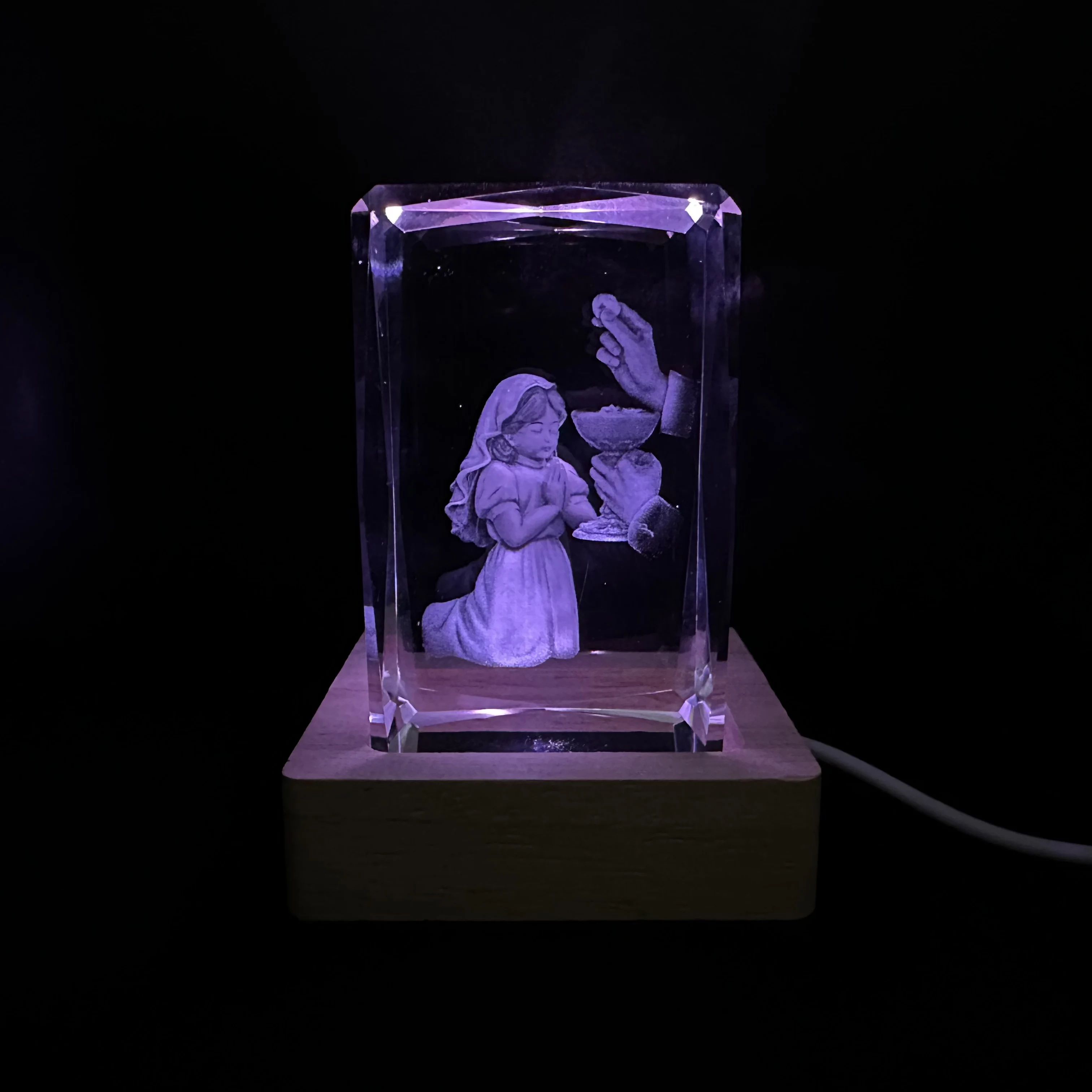 Adult Communion Ceremony Crystal LED Night Light Strip Base, Glass Decorative Gift, Suitable for Bedroom, Living Room, Birthday,