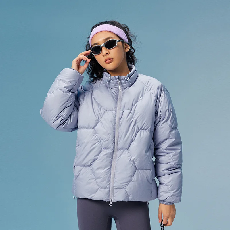 90 White Duck Down Lightweight Stand Collar Football Plaid Down Jacket Man and Woman Waterproof Warm Outdoor Sports Coats JK-353