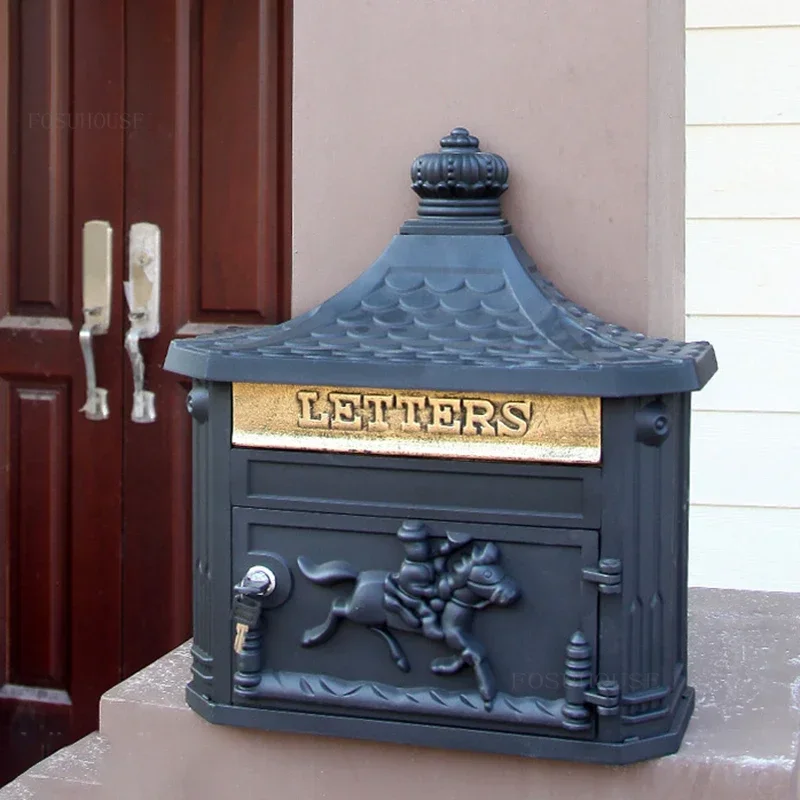 Waterproof Creative Mailboxes with Lock Wall Postbox Retro Letter Box House Number Mailbox Villa Wall-mounted European Postbox