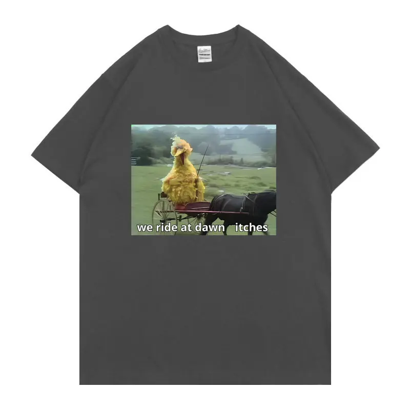 We Ride At Dawn Fuuny Big Bird Meme T-shirt Male Vintage Casual Oversized T Shirts Men Women's Fashion Joke Humor Short Sleeve