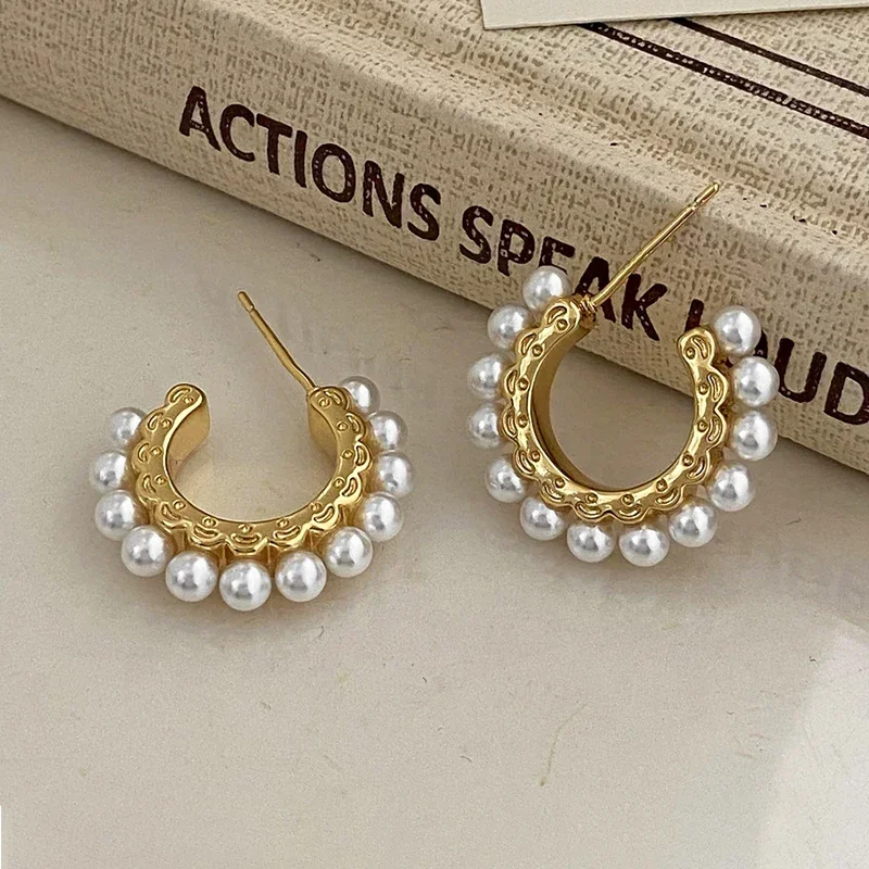 

PONYKISS 925 Sterling Silver Needle Pearl Letter C Stud Earrings for Women Minimalist Trendy Fashion Jewelry Accessories