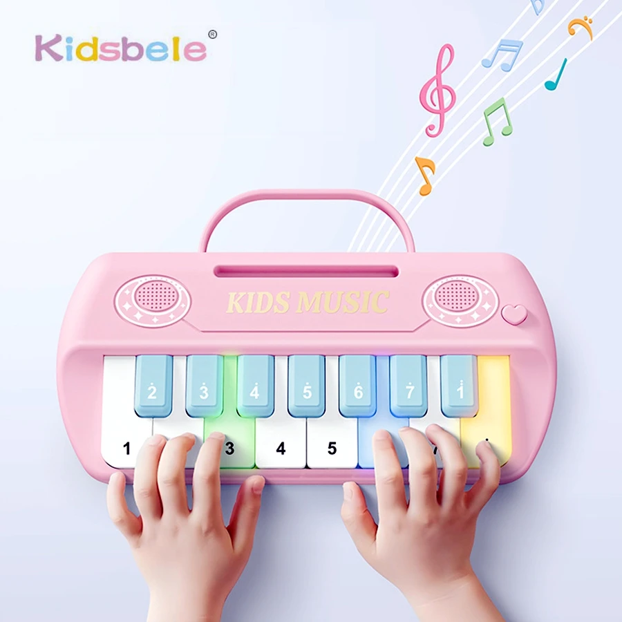 Multi-functional 15 Keys with Handle Kids Minitial Electronic Piano Portable Musical Instrument Toy with Music Score Learning Gi