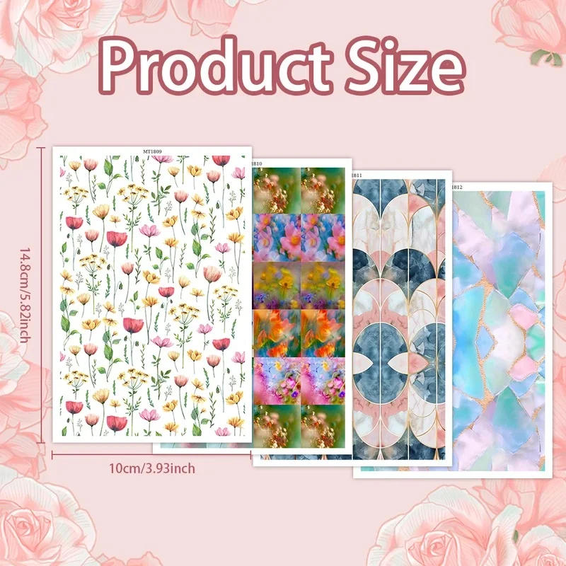 Watercolor Wildflower Polymer Clay Transfer Paper Abstract Marble Geometric Design Earring Making Decal Stickers for DIY