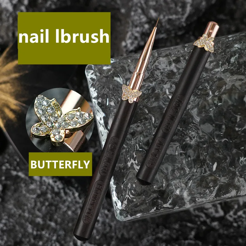 1/12PCS Butterfly Buckle Round Wood Handle Nail Art Brush Painting Line Pen Liner Gradient Flat Round French Manicure Tools