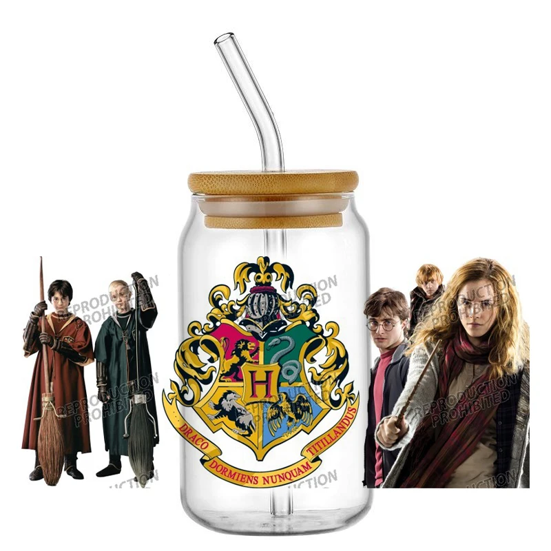 الساحر وأصدقائه UV DTF كأس التفاف نقل ملصق ل 16 أوقية الزجاج يمكن ذاتية اللصق مقاوم للماء الشارات المخصصة