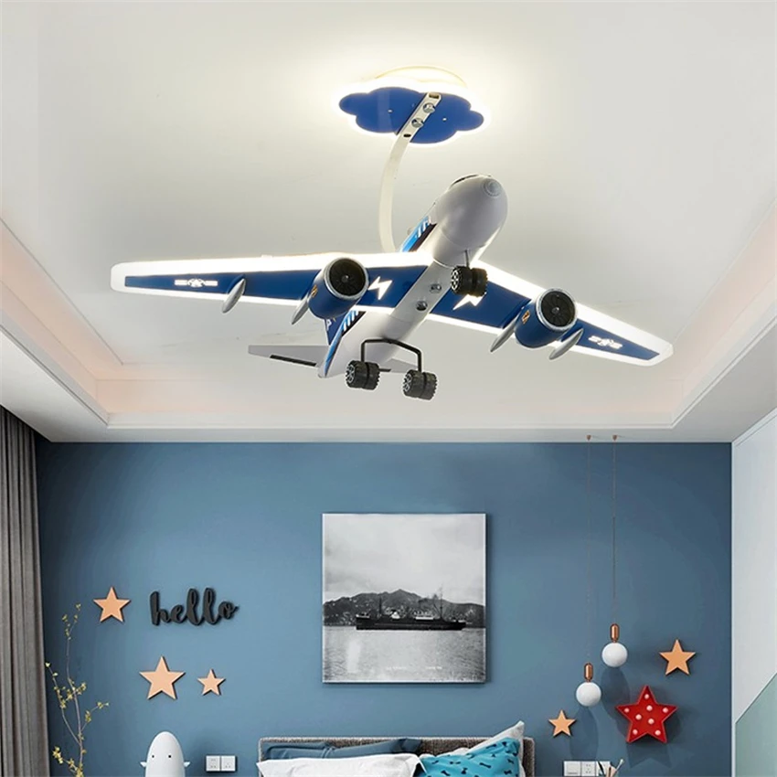 Cartoon blue white airplane kids room ceiling lights boy room light modern nordic bedroom led ceiling lamps decor lighting