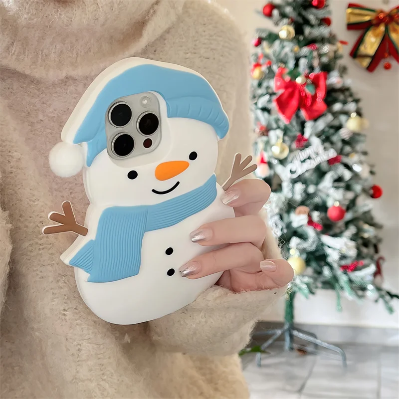 Cute Christmas Snowman 3D Phone Cover For iPhone 16 Pro Max INS Silicone Soft Case For iphone 15 12 14 13 pro max 15PM 14pro Kid