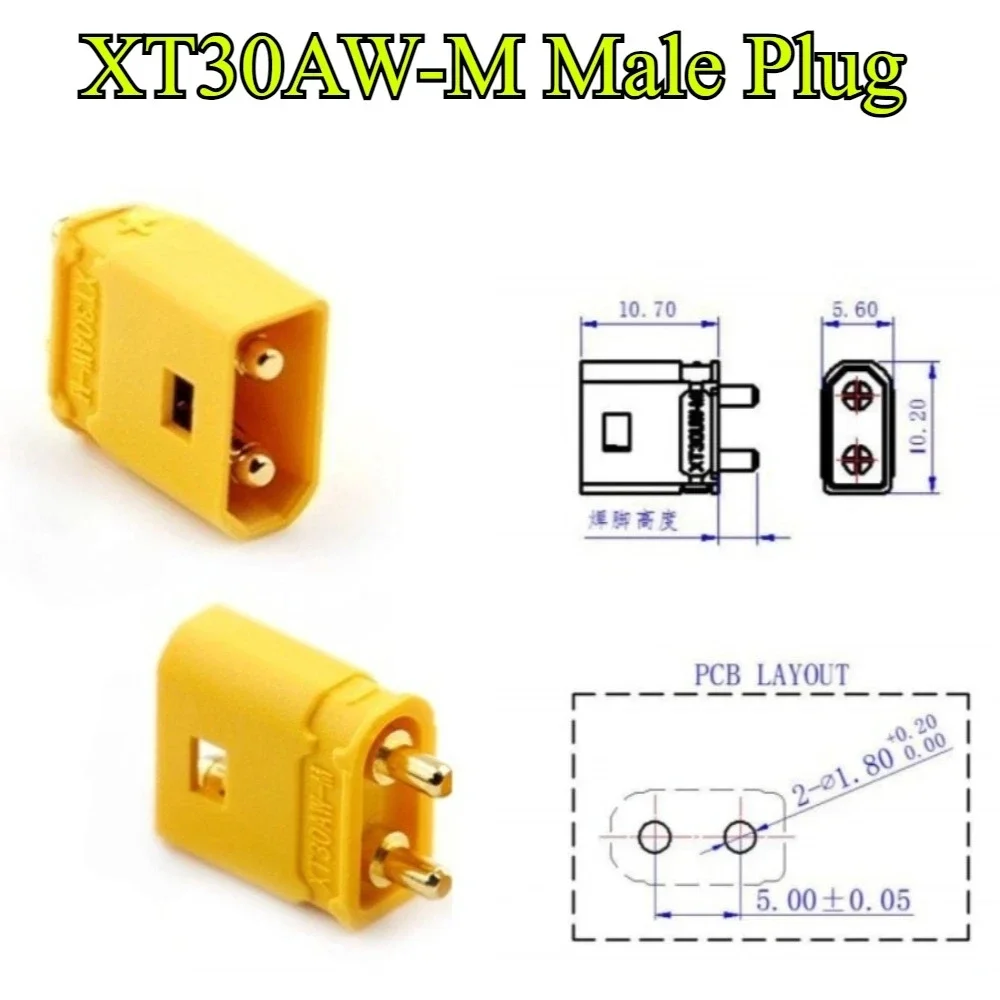 5/10Pcs/lot XT30AW-M XT30UW-F Waterproof Plug With Lock Buckle XT30 Male Female Gold Plated Plug Connector For RC FPV Aircraft