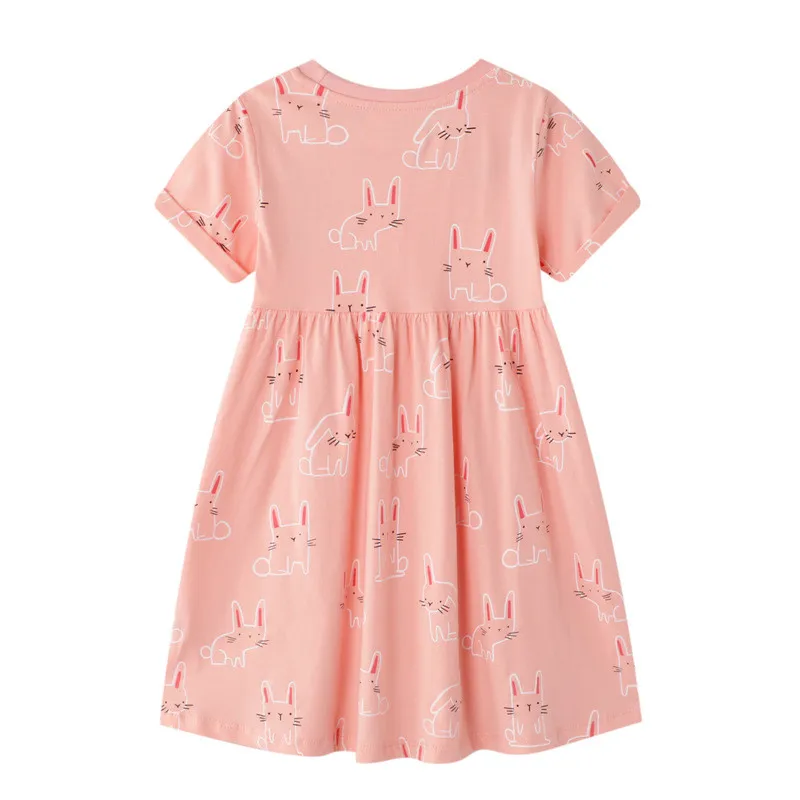Jumping Meters Short Sleeves Cartoon Dresses For Baby Girls With Printed Some Cute Dinosaurs Unicorns Kids Hot Selling Clothes
