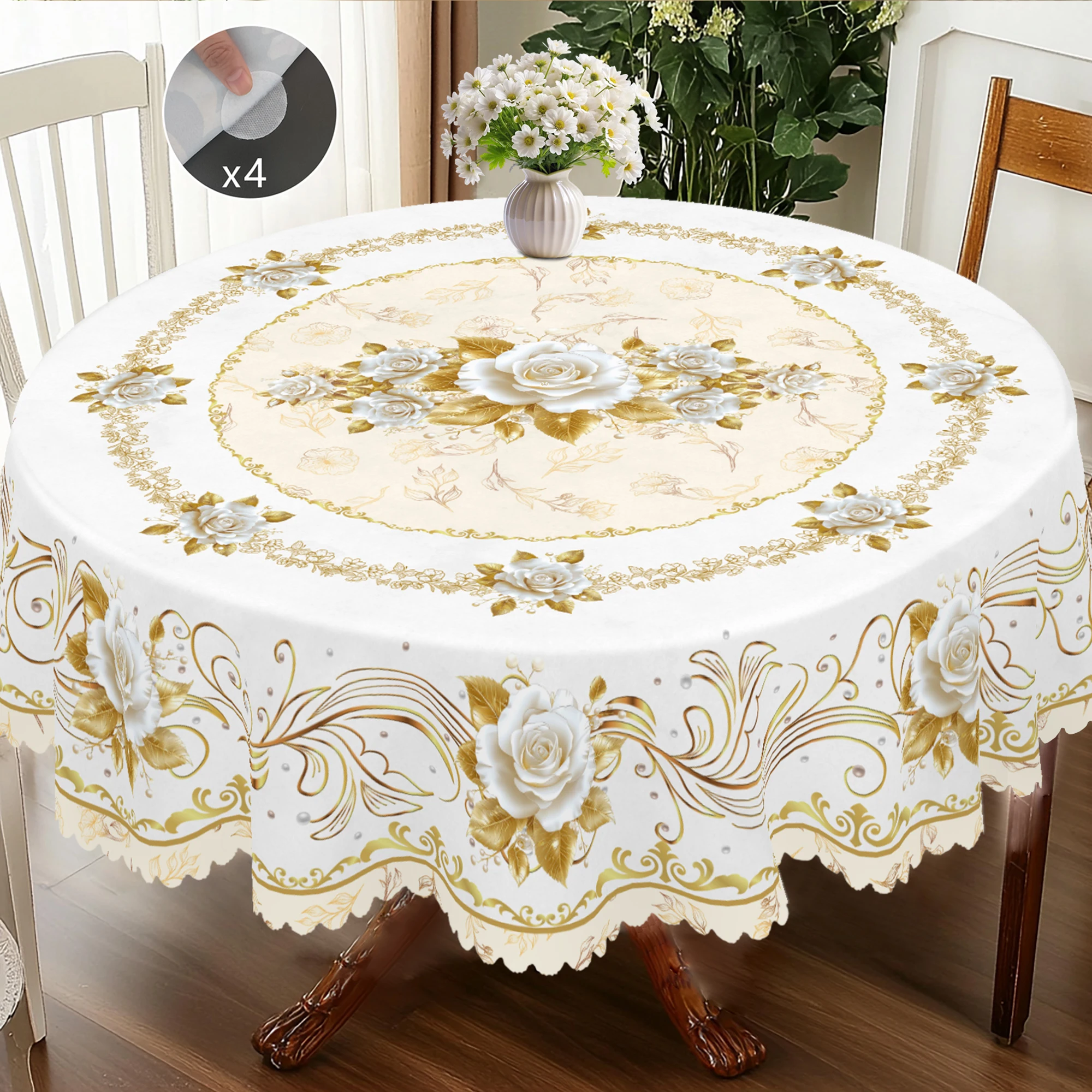 1 Piece 3D Stereo Creative Golden Flower Theme Tablecloth, Retro Country Farmhouse Style, Spring and Summer Camping Style Picnic, Wedding Season, Mother's Day, Anniversary, Garden Birthday Party Decoration, Kitchen Accessories, Dining Room Terrace, Indoor and Outdoor Tablecloth, Perfect Gift for Friends, Multiple Sizes Available