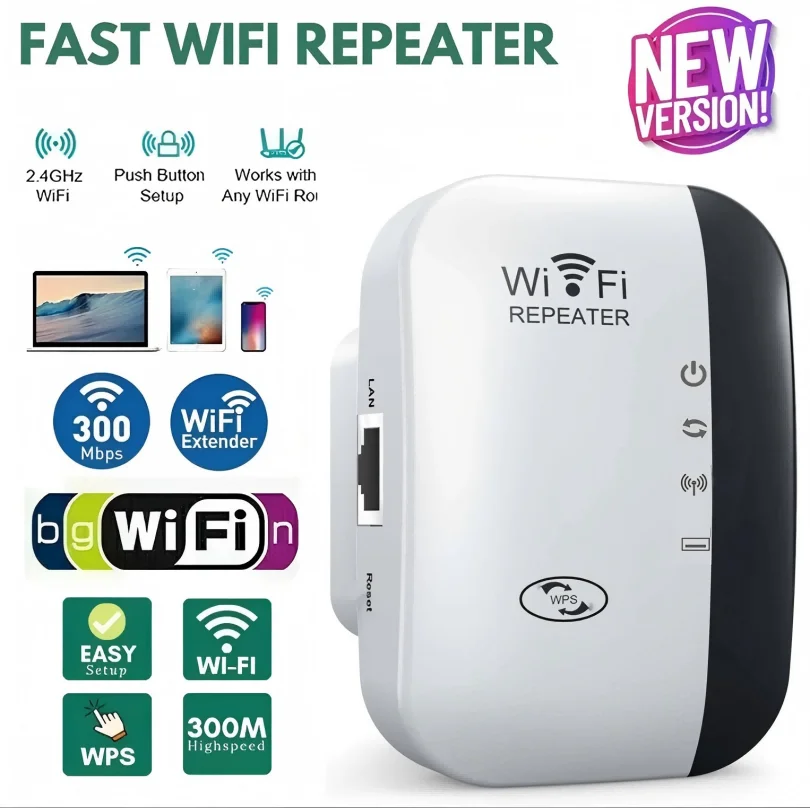 Wireless WiFi Range Extender 300M Signal Booster Repeater Network Amplifier Compatible with Most Routers EU US Plug