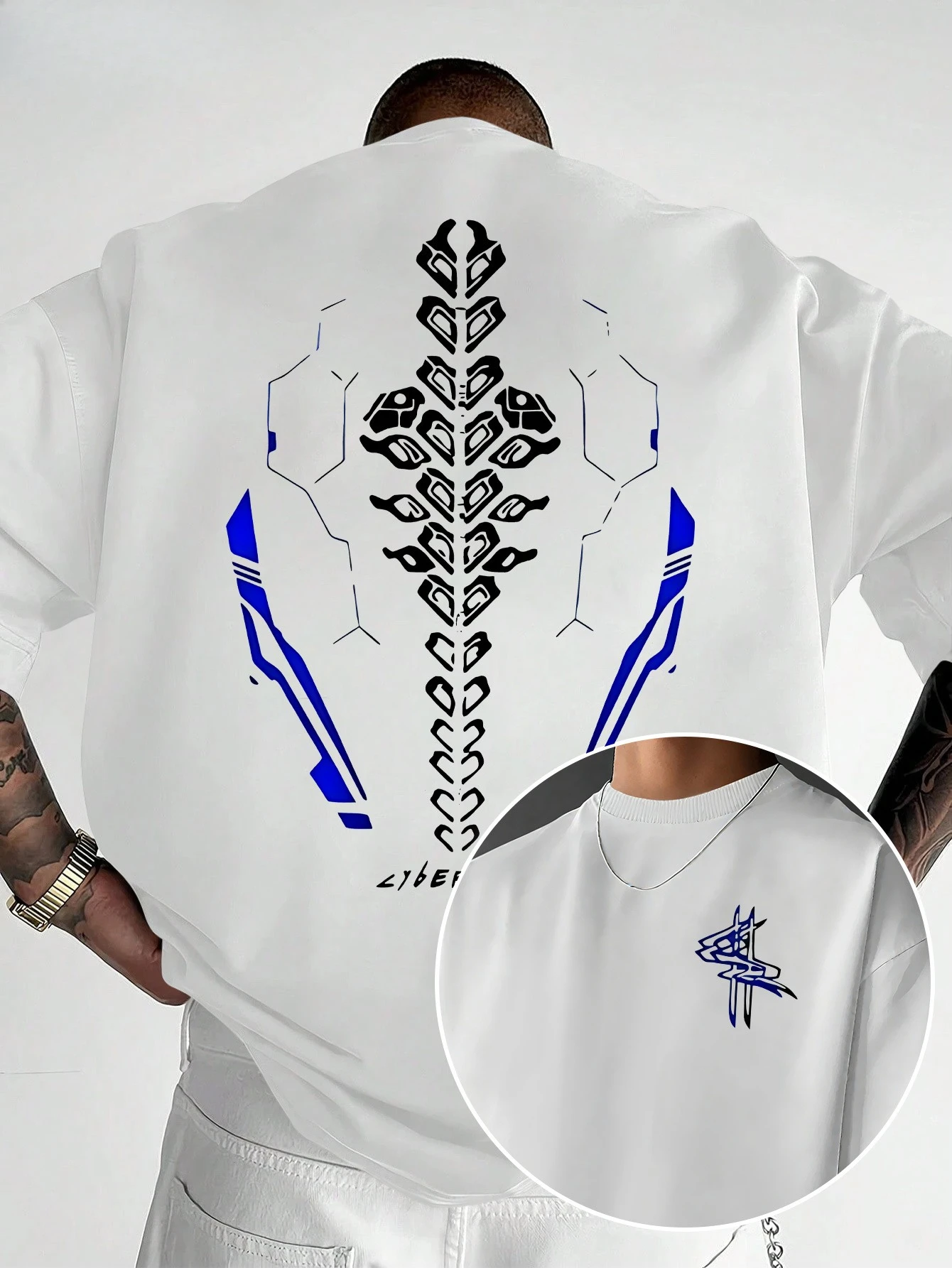 Herren All-Season Casual T-Shirt mit Cyberpunk-Motiv, Mechanischer Knochen-Print, Kurzarm-Sportbekleidung, Grafik-T-Shirts – Detail 3