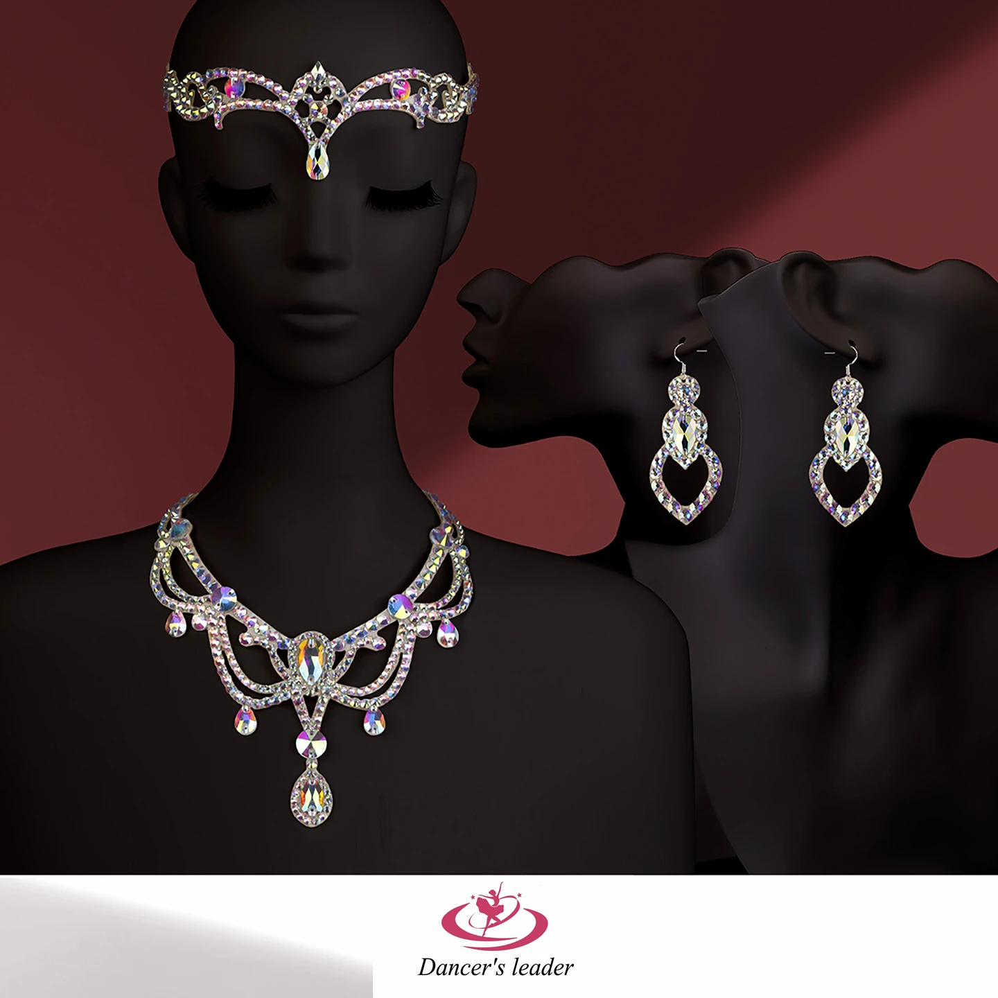 Acessórios de dança do ventre conjunto de três peças colar brincos headwear combinação desempenho competição strass acessórios