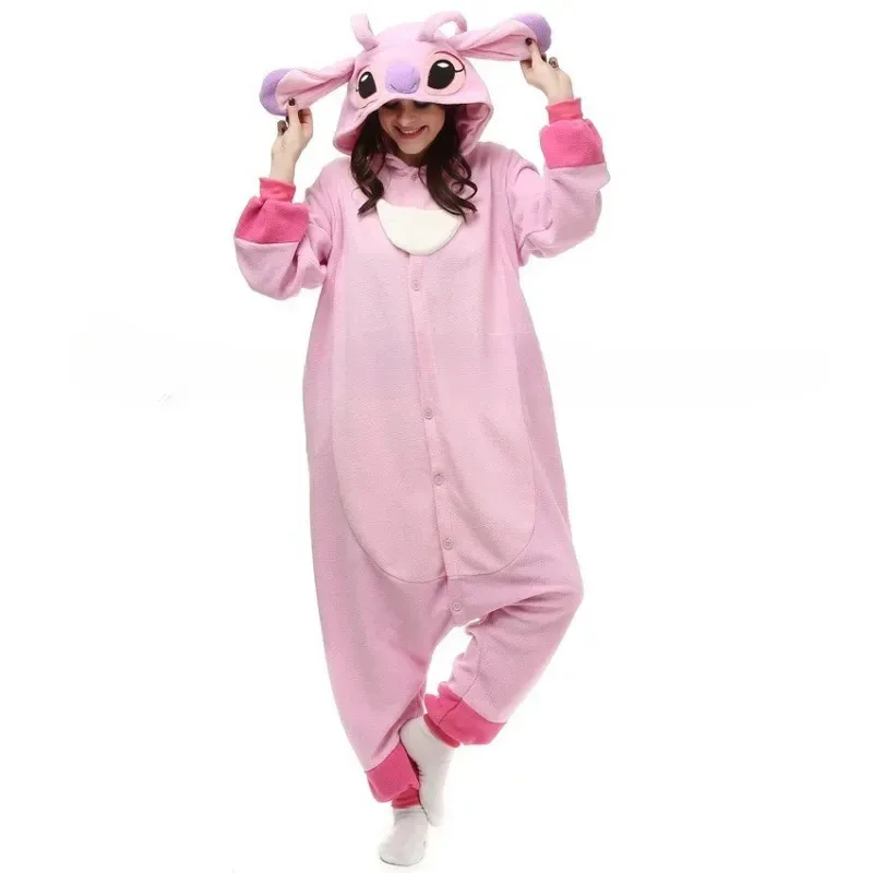 

DY20Stitch Kigurumi Onesie Kawaii Teenagers Women Pajamas Flannel Warm Soft Overall Onepiece Night Home Sleeping Jumpsuit25