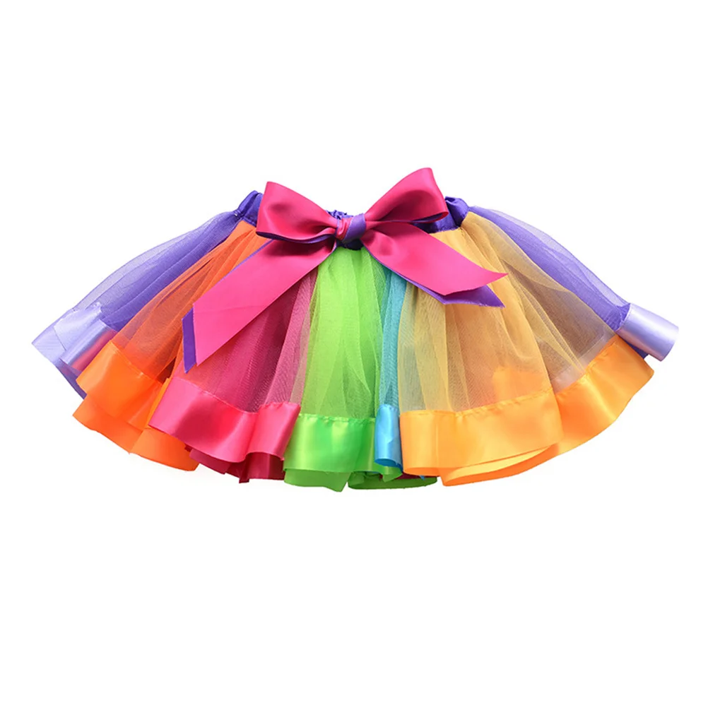 

Girls Rainbow Tutu Skirt Layered Dance Performance Costume Elastic Waist Bowknot Ruffle Tulle Outfit 4-6 Years Old