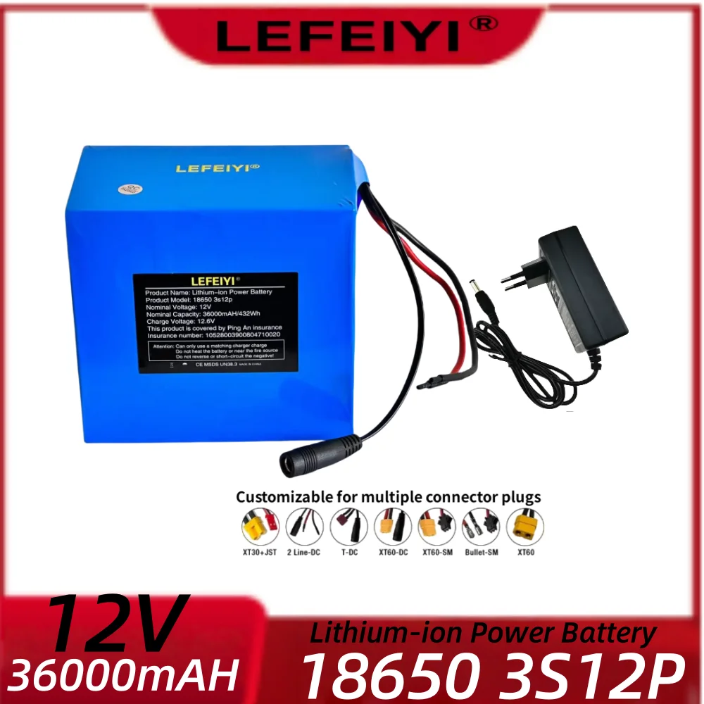 

LEFEIYI 12V 36Ah 3S12P 11.1V 12.6V high-power lithium battery xenon lamp inverter solar street light tour bus