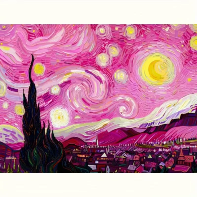 Diamond Painting Van Gogh Starry Night Pink Mosaic Handmade Artwork Full Round/Square Diamonds For Beginners Gift Home Decor