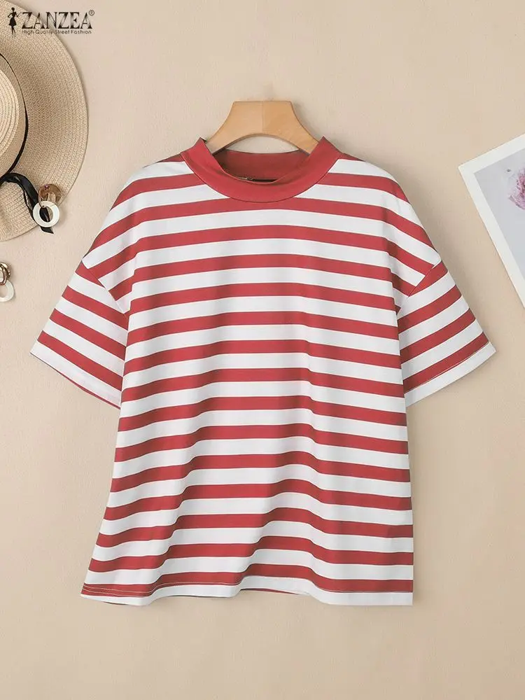 Fashion Half Sleeve Striped Blouse ZANZEA Summer Women Tops 2025 Stylish Office ShirtElegant Stand Neck Blusas Female Chemise