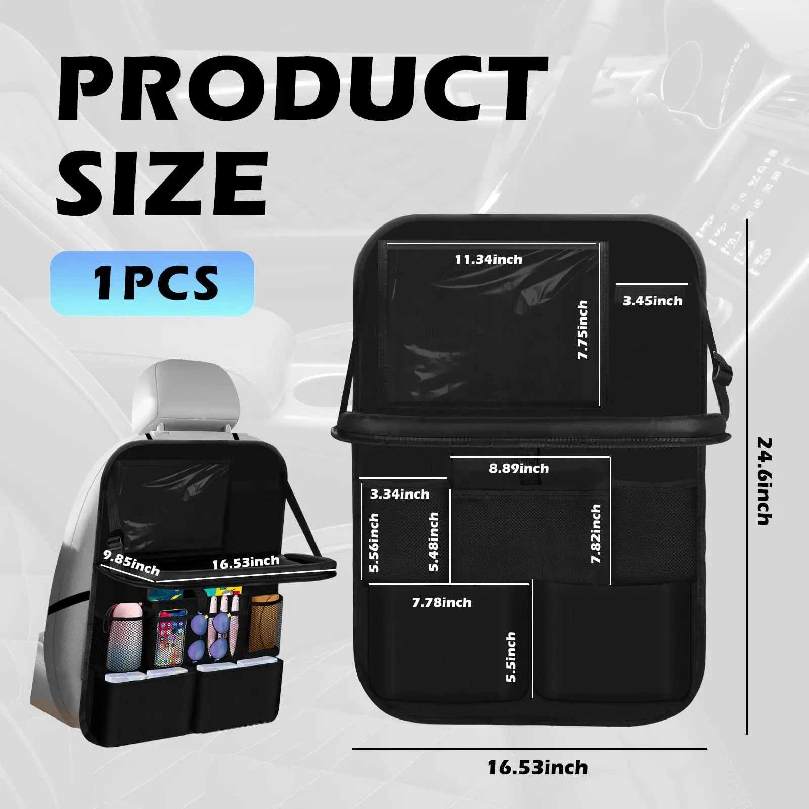 Picture 7: Car Backseat Organizer with Table Tray & Storage Pockets Backseat Car Organizer with Tablet Holder Kick Mats Back Seat Cover
