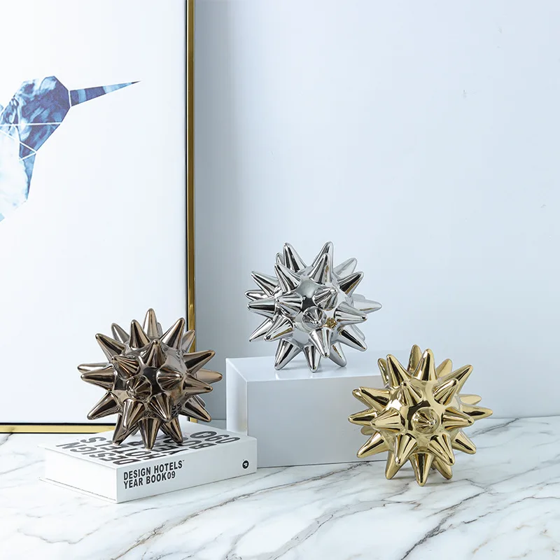 Vintage Explosion Ball Sea Urchin Shaped Ceramic Crafts Nordic Light Luxury Ornaments Home Living Room Soft Decorations