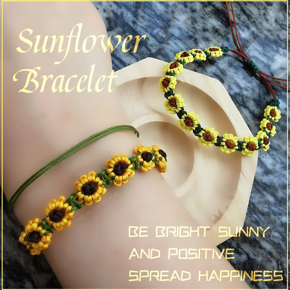 Sunflower Bracelets Adjustable Boho Daisy Charm Handmade Braided Rope Friendship Matching Promise Bracelet for Couple Women Girl