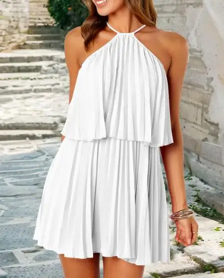 Feminino sexy camisola dupla camada vestido plissado 2025 verão novo estilo praia feminino doce moda babados vestidos de linha a