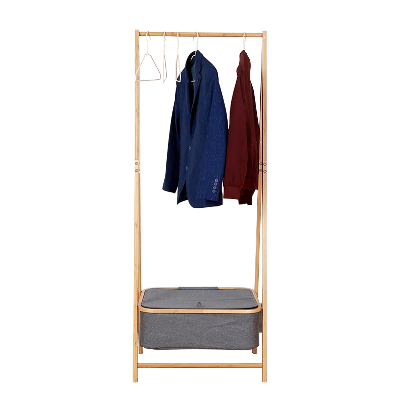 

Apartment Bamboo Hanger Foldable with Double Laundry Storage Rack