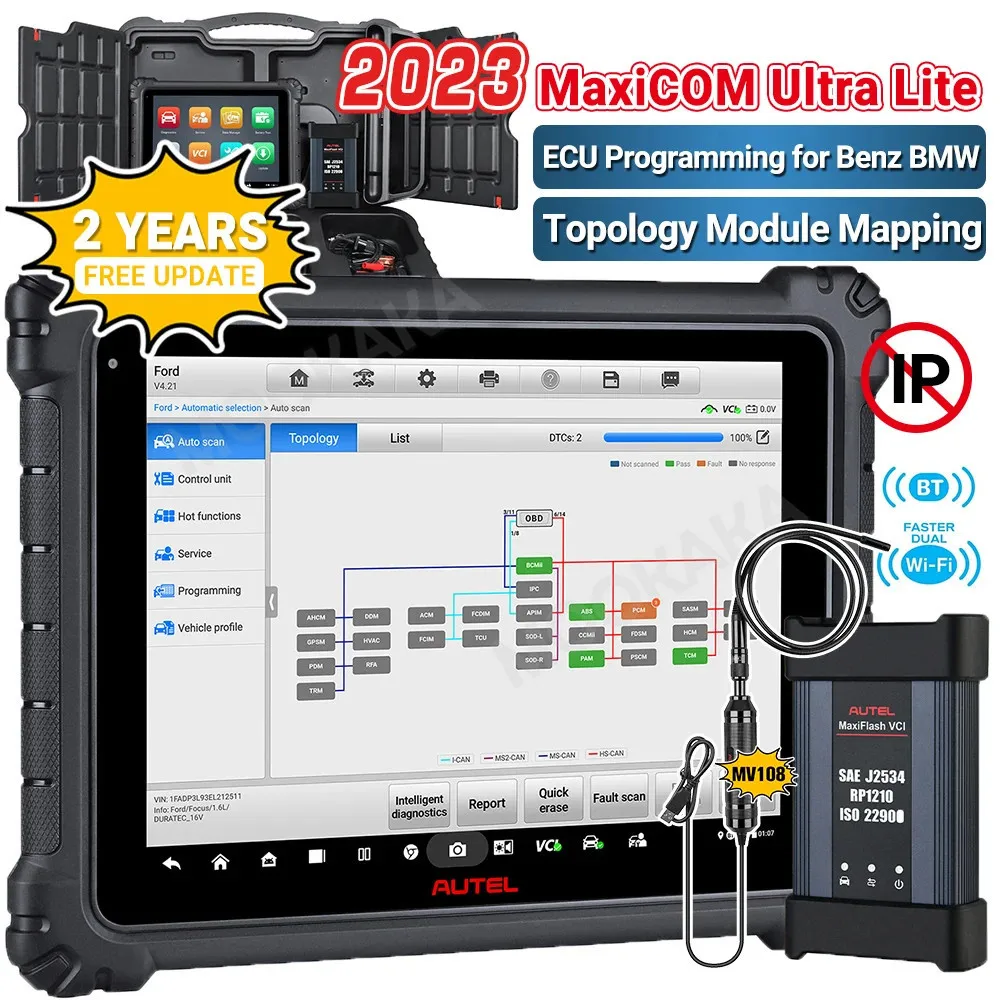 AUTEL MaxiCOM Ultra Lite ECU programming auto diagnostic professional tool fault code intelligent analysis 2 years feer update