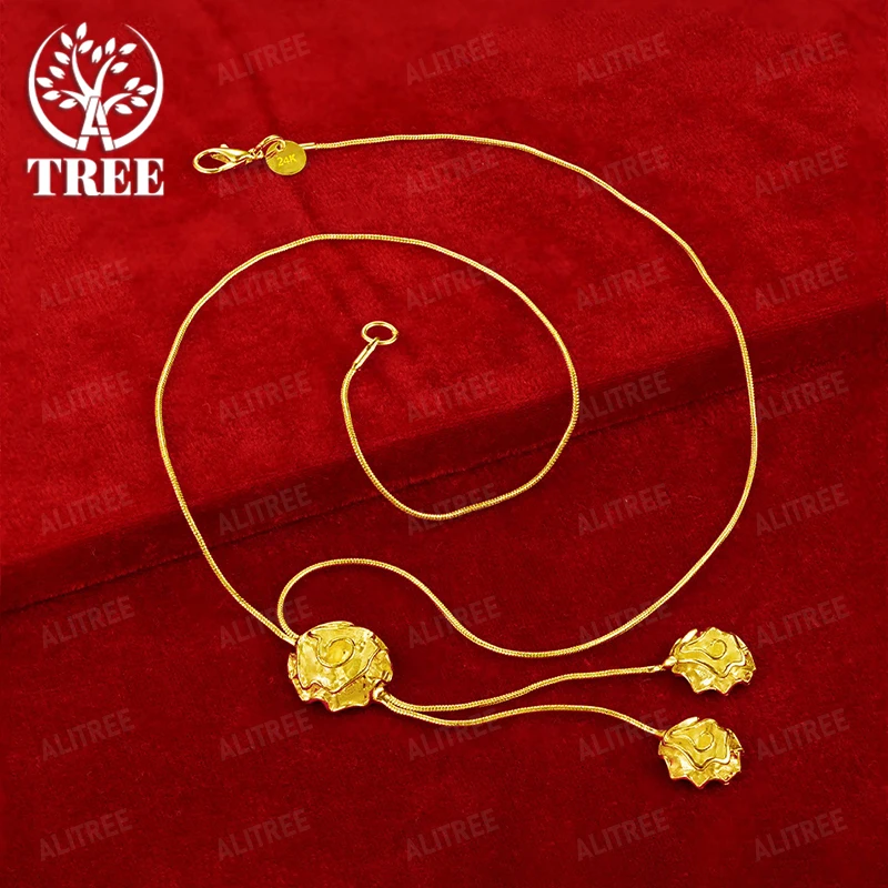 

50cm 18k Gold Flower Pendant Necklace Snake Chain Women Charm Wedding Engagement Party Beautiful Luxury Jewelry Versatile Gift
