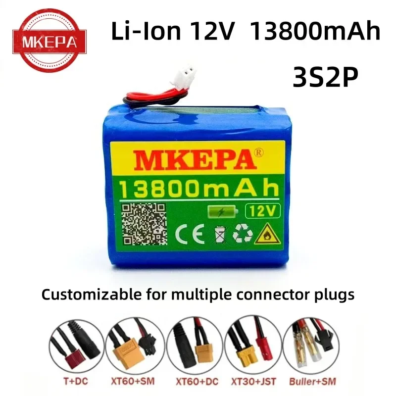 

Аккумулятор MKEPA 12 В 3S2P 12 В 13800 мАч 18650, литий-ионный аккумулятор с 3A BMS для освещения, резервный/настраиваемый