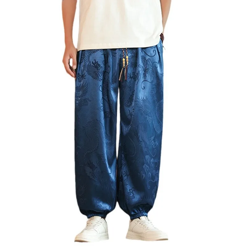 Мужские широкие брюки с рисунком дракона в китайском стиле