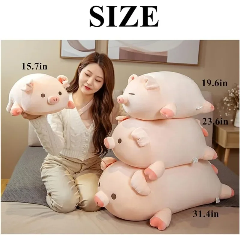 Pink Pig Plush Animal Toys Cartoon Expression Piggy Toy with Cuddly Body Hugging Pillow for Room Sofa Decoration Birthday Gift