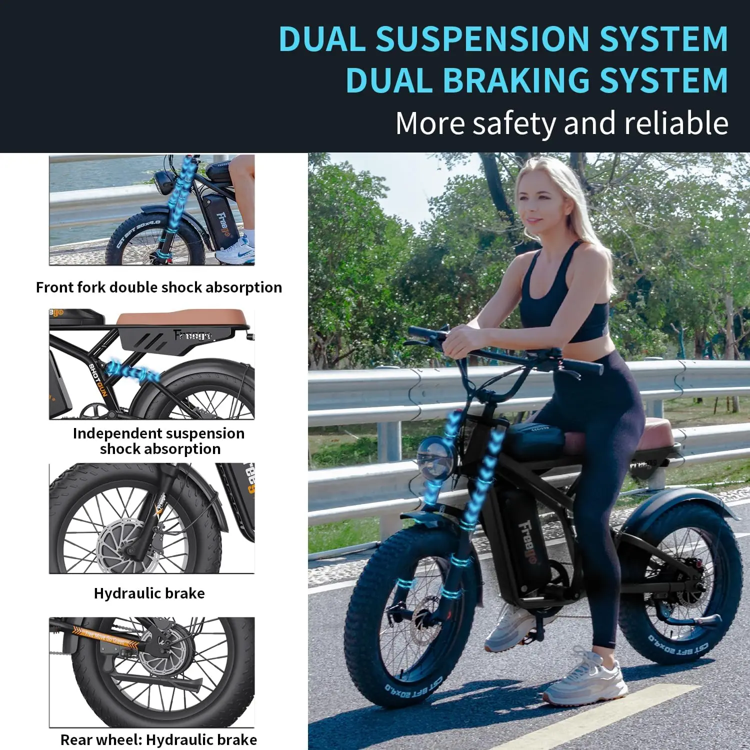 Freego vélo électrique double moteur et double batterie 2000W 20 "x 4.0" gros pneus vélo électrique tout-terrain avec batterie amovible E vélo