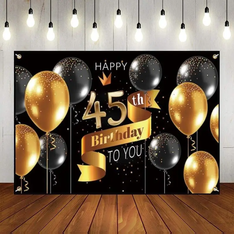 Happy 42th43th44th45th50th Birthday Background Decoration Eucalyptus Leaves Photography Backdrops Golden Green Screen Photo Colo