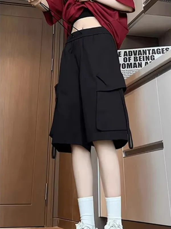 

Summer Thin Five-Quarter Loose Leg Men's Workwear orts with Big kets Trendy Casual Straight Leg Pants for Youth