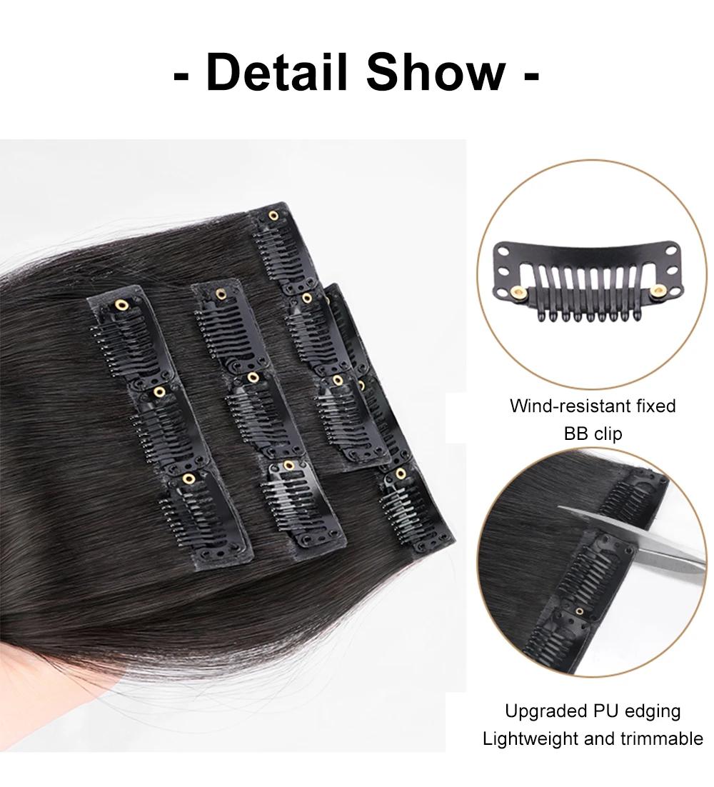 Clip in Hair Extensions 3pcs Real Human Hair  Extensions Straight Silky Natural Black Extensions for Women Remy Human Hair