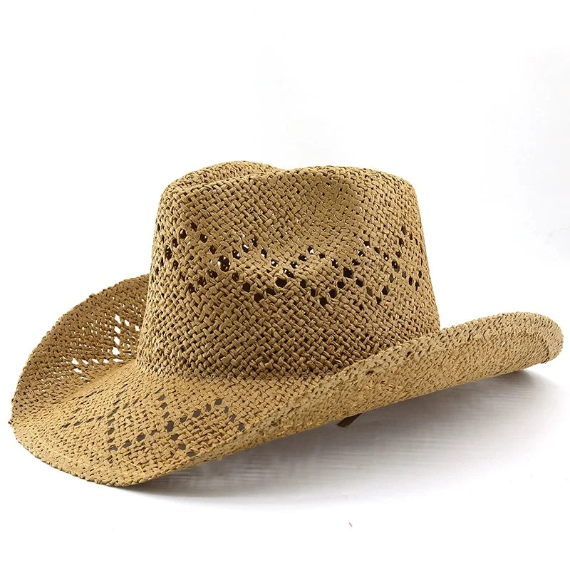 Spring/Summer Openwork Denim Hat, Handwoven Straw Hat, Breathable and Cool, American-Style Up-Turned Brim, Export-Grade Jazz Hat