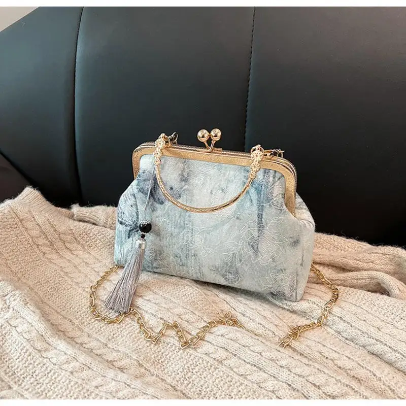 Embroidery Tassels Chinese Style Clutch Bag Elegant Temperament Wrist Bag Handbag Wedding Party Trendy Crossbody Shoulder Bags