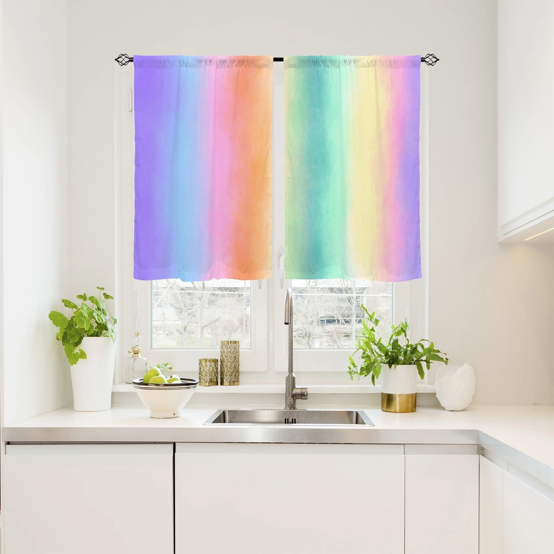 Colorful Gradient Rainbow Curtains Pastel Drapes for Window Shades Boho Chic Light Filtering Home Decor Panels Pair