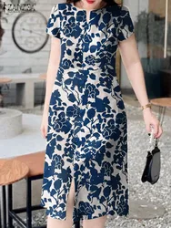 Vintage Short Sleeve Slit Vestidos ZANZEA Women Holiday Midi Dress Fashion Floral Print Sundress Casual 2024 Summer Long Dress