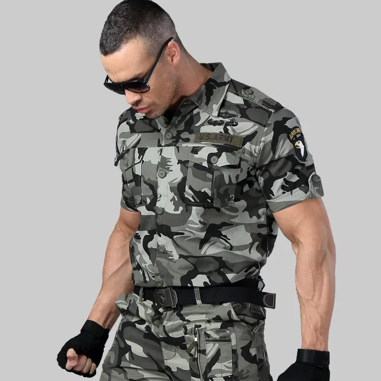 Summer Short Sleeve Tactical Shirts Men Military SWAT Combat Training Tops Mens Outdoor Cotton Embroidery Cargo Bomber Shirt